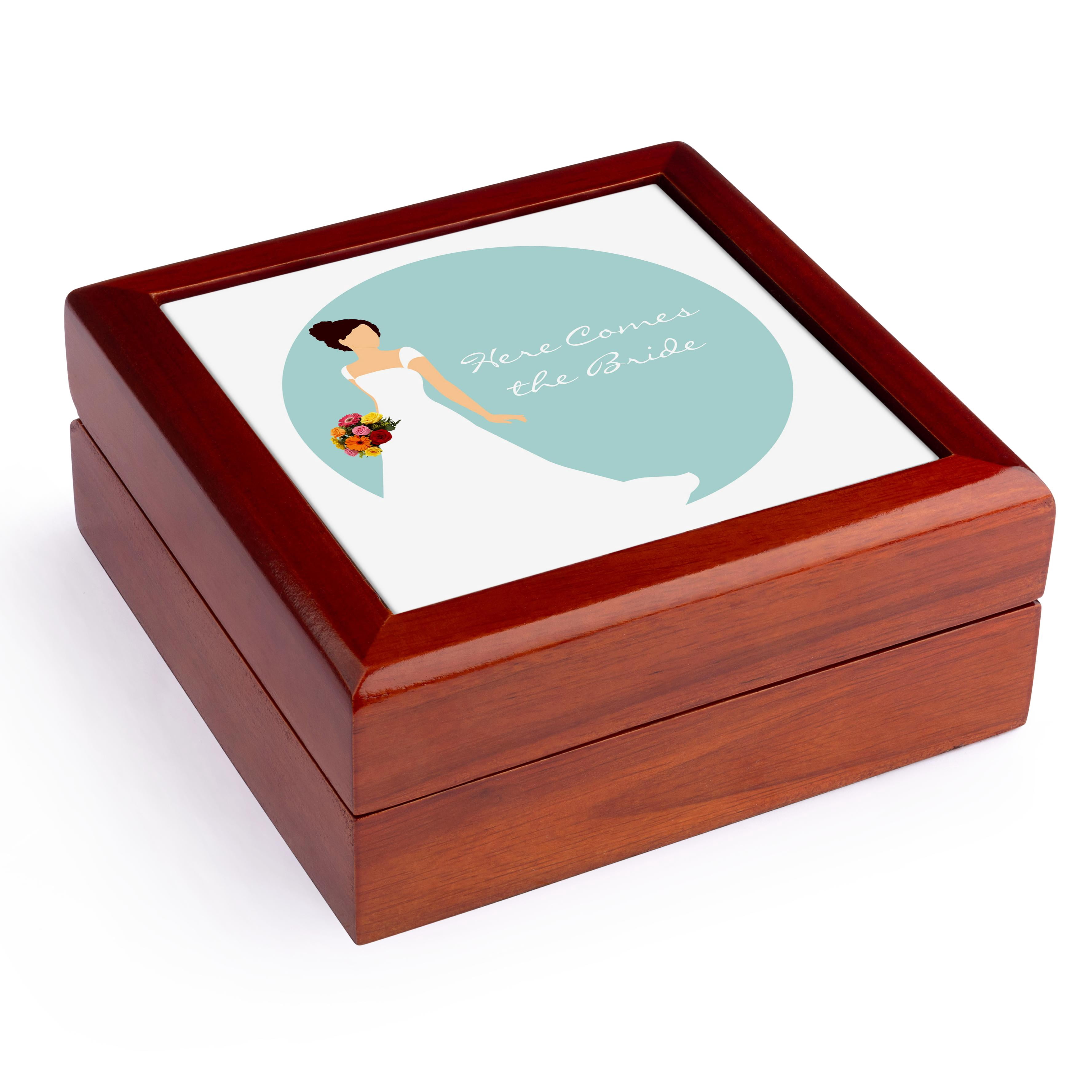 3dRose, Here Comes the Bride - Brunette Blue, Jewelry Box 5.5x5.5 inch with 4 inch tile