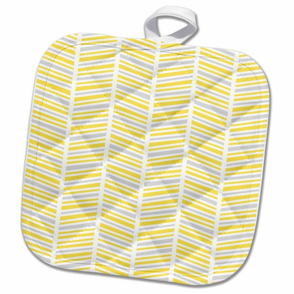 3dRose, Herringbone Pattern Yellow Gray and White, 8x8 Potholder