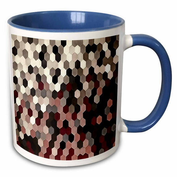 3drose, Hexagon Pattern in Gray and Burgundy Autumn Colors Painting, 11oz Two-tone Blue Mug