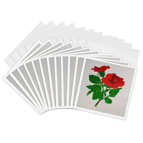 3drose, Hibiscus- Chinese Hibiscus, Delicate Beauty, Hawaii, Hibiscus, Perfect Bride, Red Hibiscus, 12 Greeting Cards with Envelopes