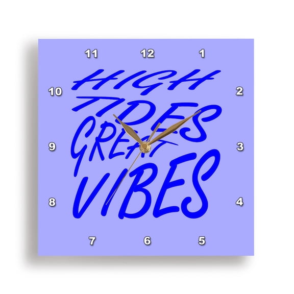 3dRose, High Tides Great Vibes Summer Beach Vacation Quote, 15x15 Wall Clock