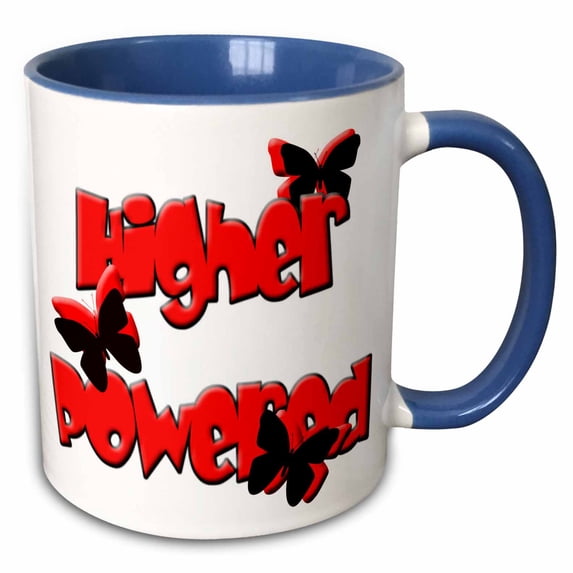 3drose, Higher Powered Logo in Reds and Blacks with Butterflies Signifying Freedom and Support, 11oz Two-tone Blue Mug