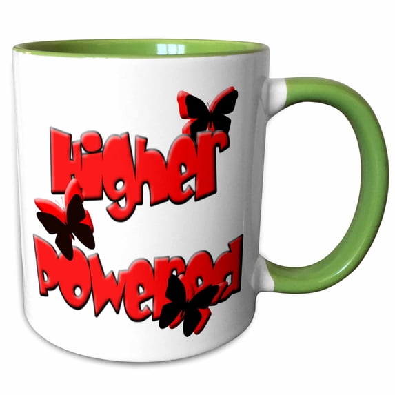 3drose, Higher Powered Logo in Reds and Blacks with Butterflies Signifying Freedom and Support, 11oz Two-tone Green Mug