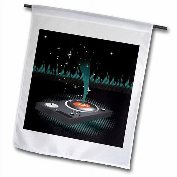 3dRose, Hip Hop Dee Jay Turntable and Soundbar Waves Modern Music Vector Design, 12 x 18 inch Garden Flag