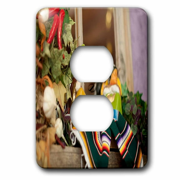 3dRose, Hispanic Boy and Girl Ceramic Hanging on a Mirror with Hot Chilis and Leaves at Mexican Restaurant, 2 plug outlet cover