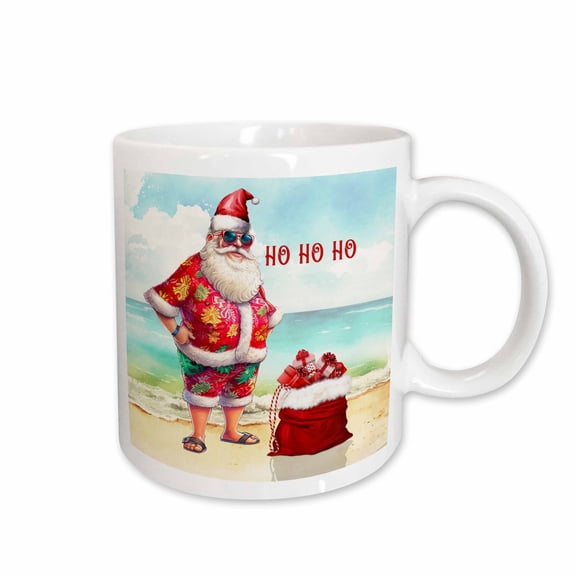 3drose, Ho Ho Ho Beach Santa in Hawaiian Shirt and Sunglasses Funny Christmas, 11oz Mug