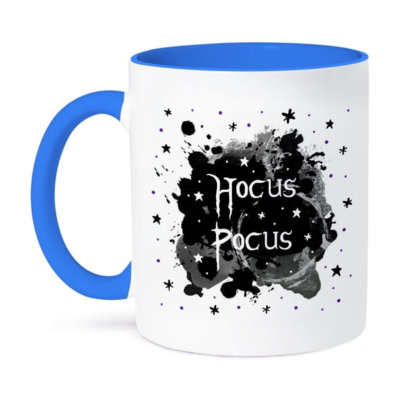 3dRose, Hocus Pocus - spooky Halloween saying Witchy Witches Spell - witch fun, 15oz Two-Tone Blue Mug
