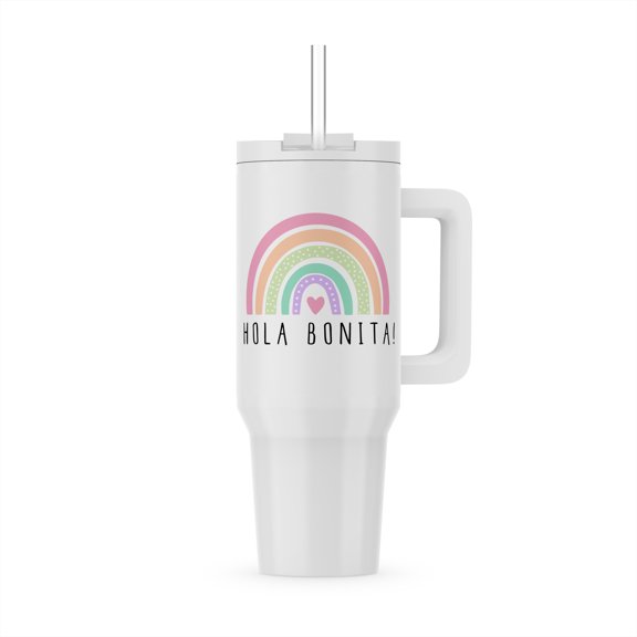 Hola Bonita - Hello Pretty Lady Or Girl In Spanish - Cute Rainbow, 40oz Tumbler