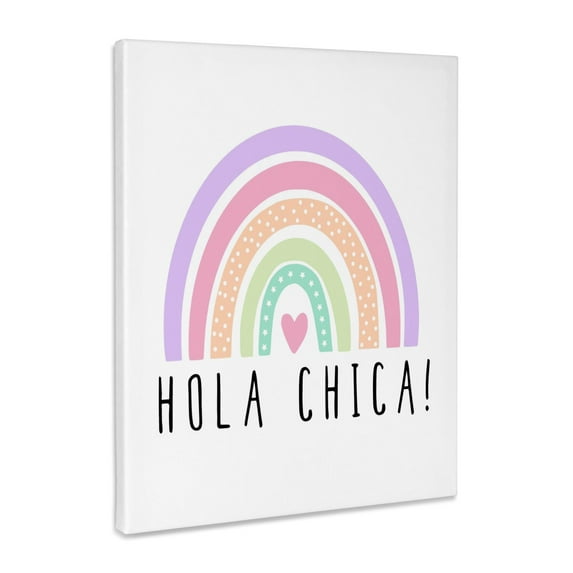 3dRose, Hola Chica - Hi Girl in Spanish Cute Colorful Rainbow Hello en Espanol, Museum Grade Canvas Wrap 8x10