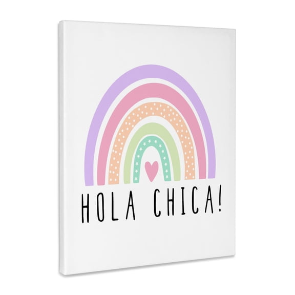 3dRose, Hola Chica - Hi Girl in Spanish Cute Colorful Rainbow Hello en Espanol, Museum Grade Canvas Wrap 8x10