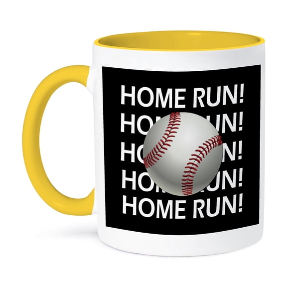 3dRose, Home Run. Baseball., 15oz Two-Tone Yellow Mug