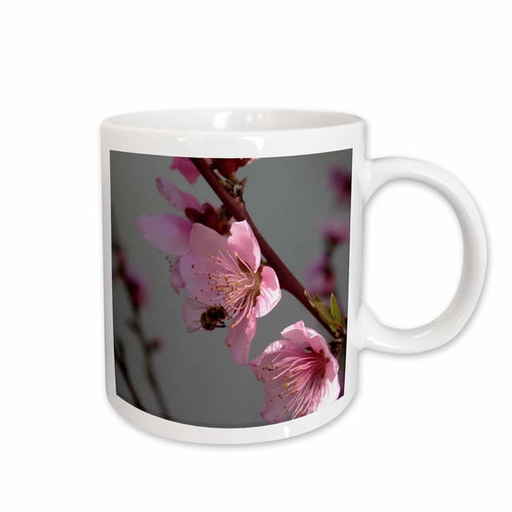 3drose, Honey Bee Feeding on Peach Tree Blossom, 15oz Mug