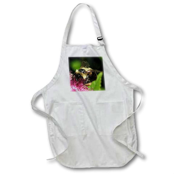 3dRose, Honey Bee, BLACK Full Length Apron with Pockets 22w x 30l
