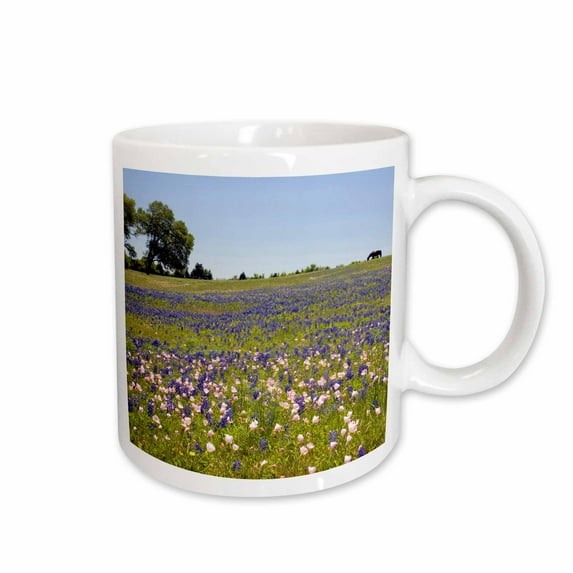 3drose, Horse in Bluebonnet, Evening Primrose, Texas - Us44 Dfr0237 - David R. Frazier, 11oz Mug