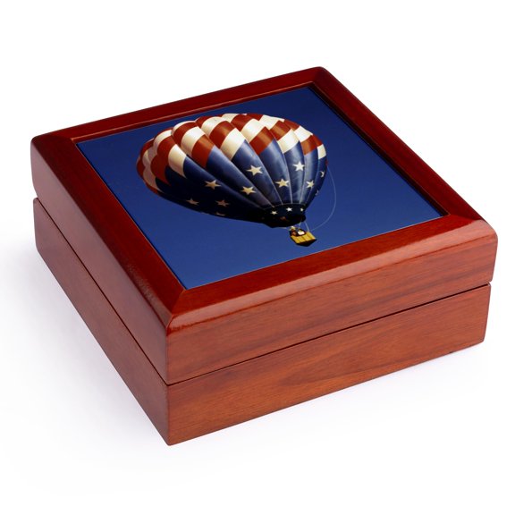 3dRose, Hot Air Balloon Freedom, Jewelry Box 5.5x5.5 inch with 4 inch tile