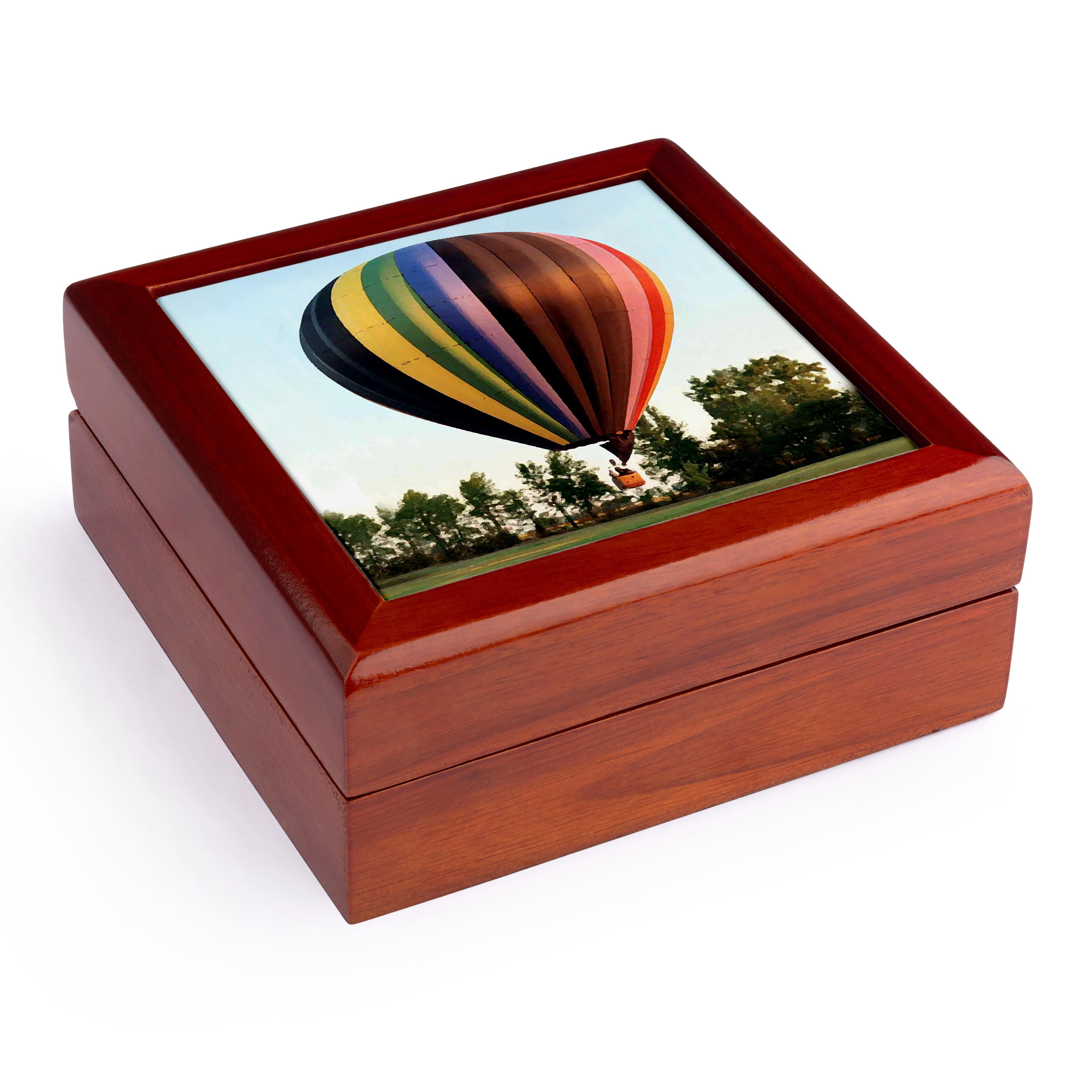 3dRose, Hot Air Balloon, Jewelry Box 5.5x5.5 inch with 4 inch tile