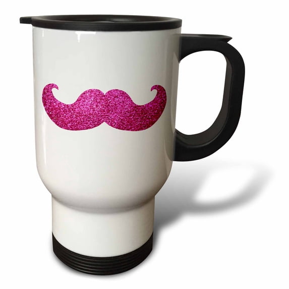 3dRose, Hot Pink Bling mustache - faux glitter - fun girly moustache photo graphic - not actual glitter, 14oz Stainless Steel Travel Mug