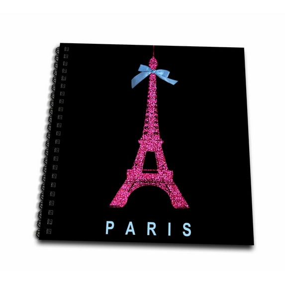 3dRose, Hot Pink Paris Eiffel Tower from France with girly blue ribbon bow - Black Stylish Modern France, Mini Notepad 4 x 4 inch