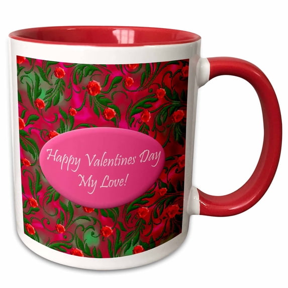 3drose, Hot Pink Valentines Design, 15oz Two-tone Red Mug