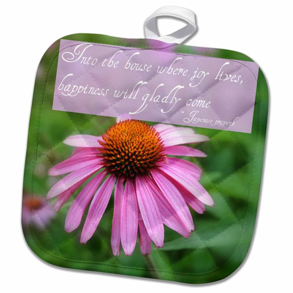 3dRose, House Where Joy Lives Inspirational Flower- Echinacea, 8x8 Potholder