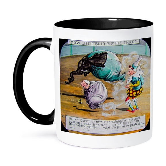3dRose, How Little Billy Did the Trick Vintage Circus Clown Weird 1880s, 11oz Two-Tone Black Mug