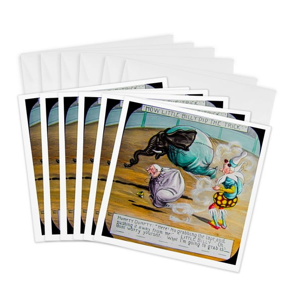 3dRose, How Little Billy Did the Trick Vintage Circus Clown Weird 1880s, 6 Greeting Cards with envelopes