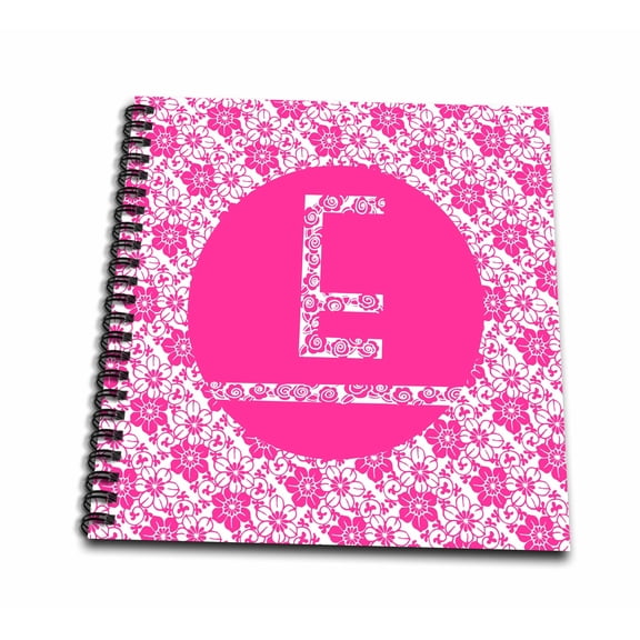 3dRose, Hoy Pink Girly Floral Monogram Letter E, Memory Book 12 x 12 inch