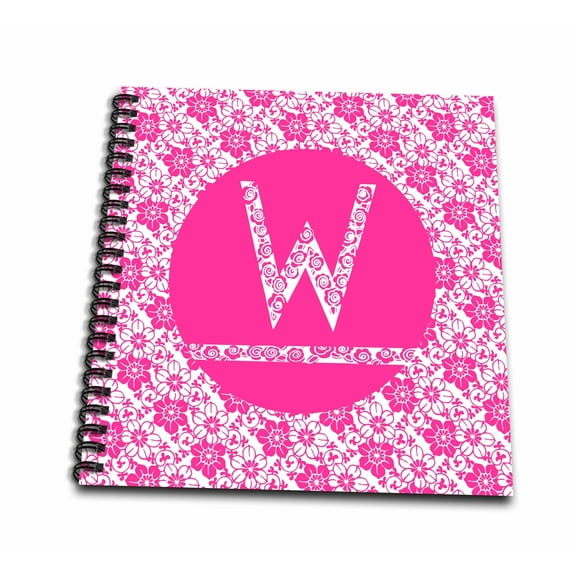 3dRose, Hoy Pink Girly Floral Monogram Letter W, Mini Notepad 4 x 4 inch