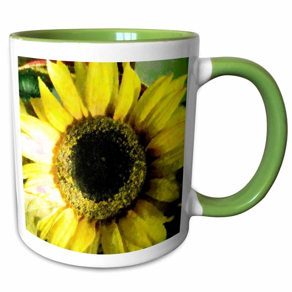 3drose, Huge Yellow Sunflower, 15oz Two-tone Green Mug