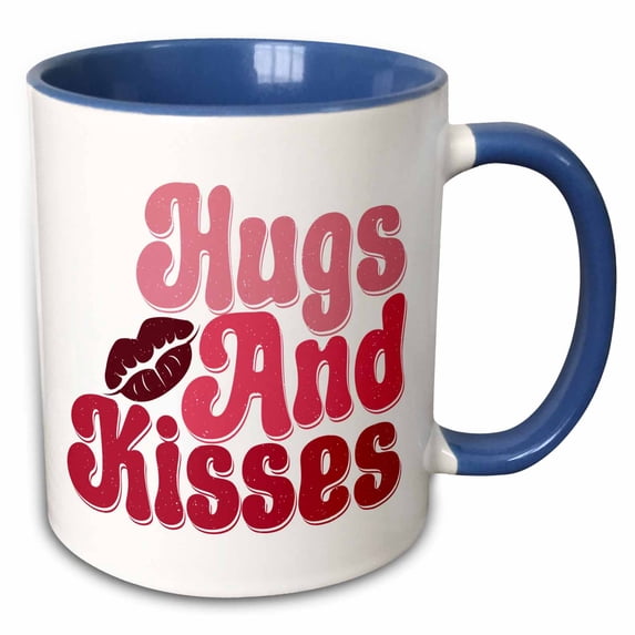 3drose, Hugs and Kisses Valentine Quote Illustration, 15oz Two-tone Blue Mug