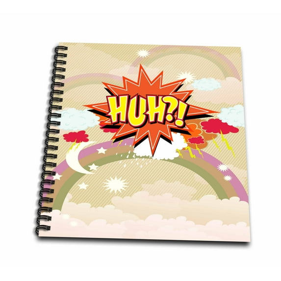 3dRose, Huh Comic Book Style Expression With Rainbow Sky Background Modern Tween Vector Design, Mini Notepad 4 x 4 inch