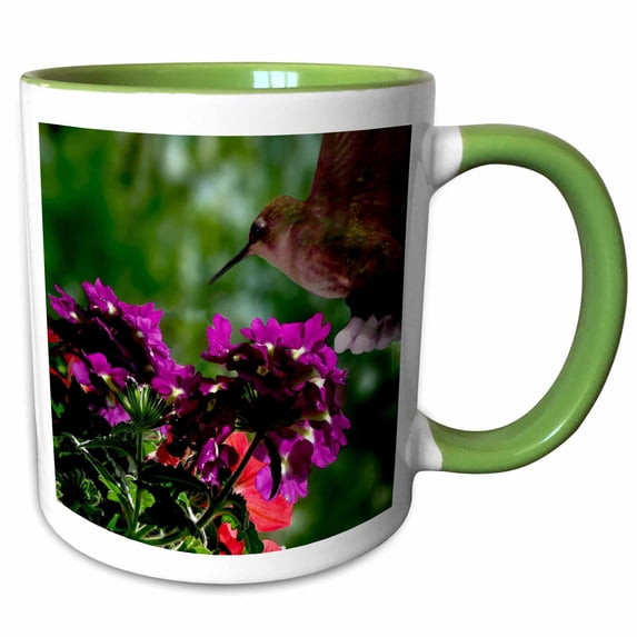 3drose, Hummingbird on Purple Flower, 11oz Two-tone Green Mug