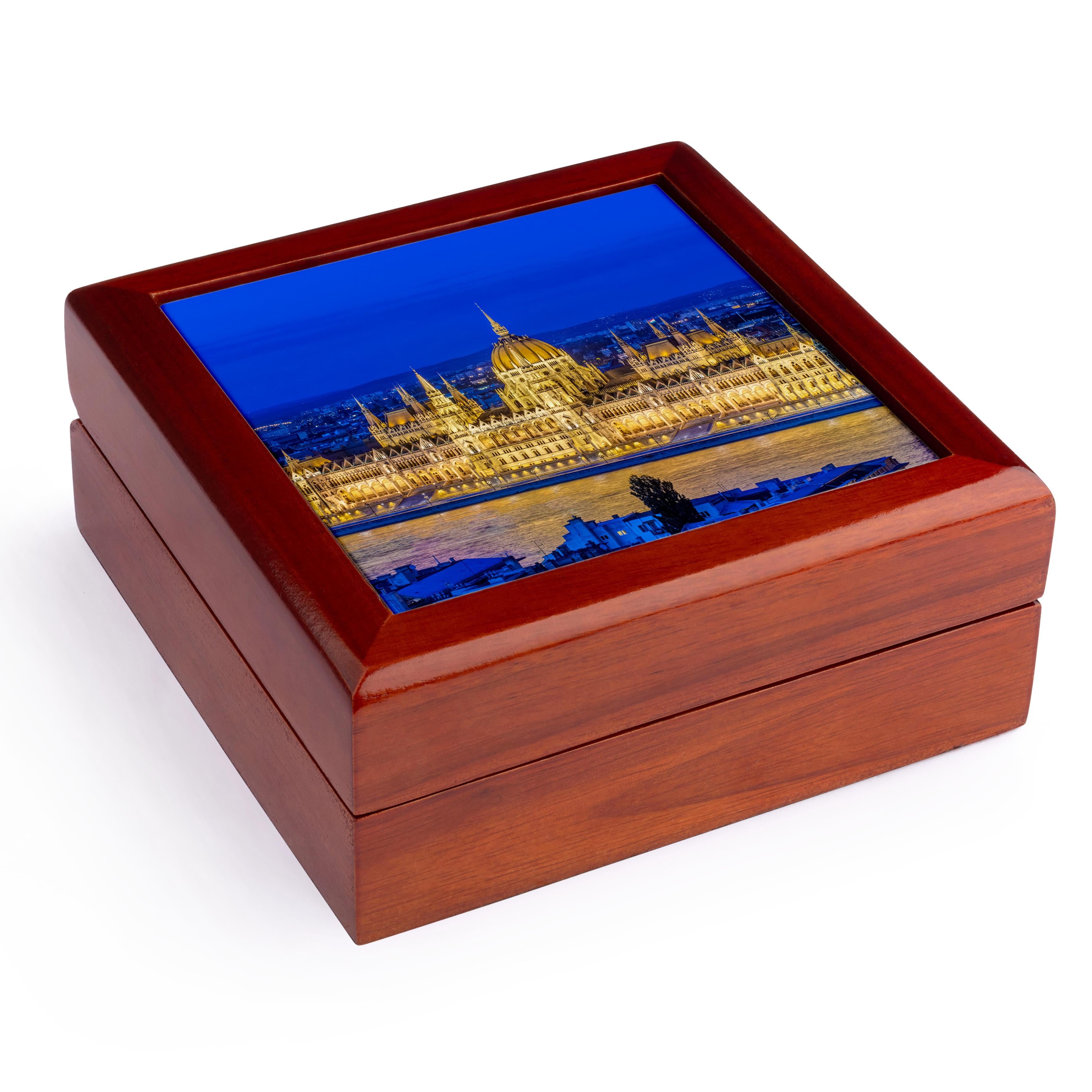 3dRose, Hungary, Budapest, Hungarian Parliament at Twilight., Jewelry Box 5.5x5.5 inch with 4 inch tile