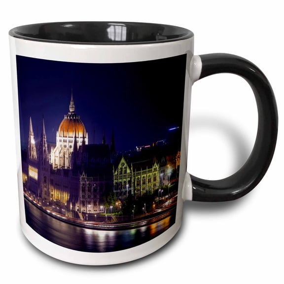 3drose, Hungary, Budapest. Parliament Building on Danube River, Night., 11oz Two-tone Black Mug