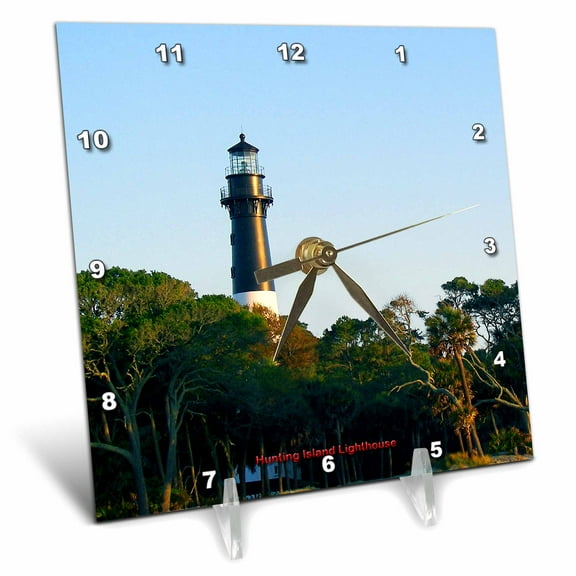 3dRose, Hunting Island Lighthouse, 6x6 Desk Clock