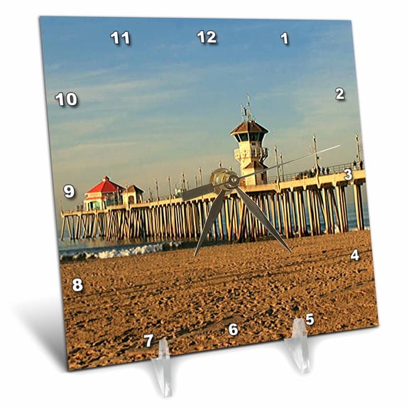 3dRose, Huntington Beach Pier, 6x6 Desk Clock