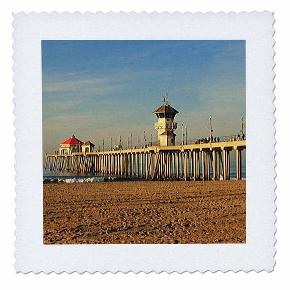 3dRose, Huntington Beach Pier, 6x6 inch quilt square