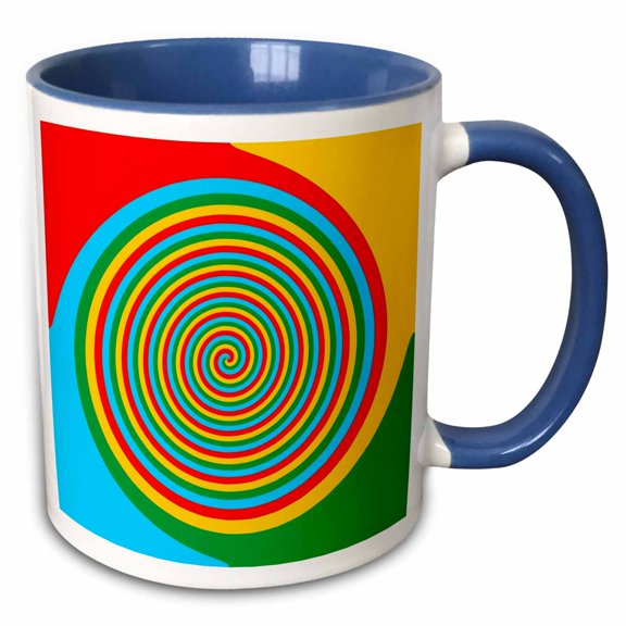 3drose, Hypnotic Abstract Spiral Design in Red Yellow Green and Blue, 15oz Two-tone Blue Mug