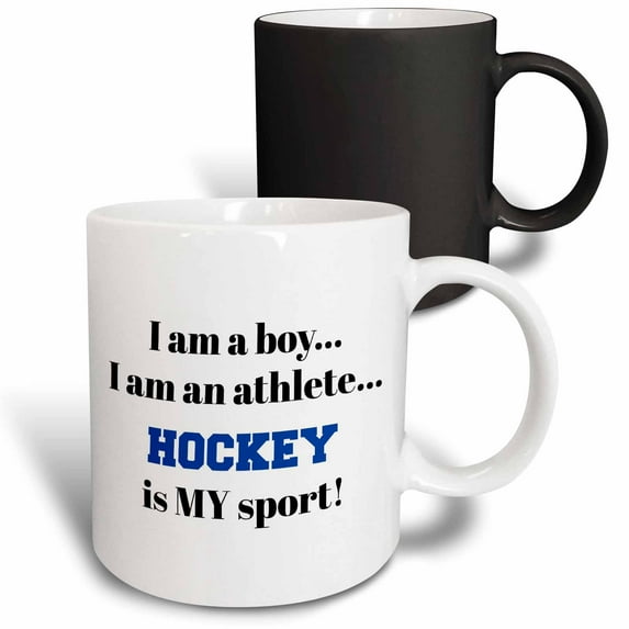 3drose, I Am a Boy, I Am an Athlete, Hockey Is My Sport, Black Blue Letters, 11oz Magic Transforming Mug