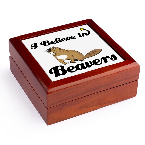 3dRose, I Believe In Beavers, Jewelry Box 5.5x5.5 inch with 4 inch tile