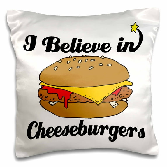 3drose, I Believe in Cheeseburgers, 16x16 inch Pillow Case