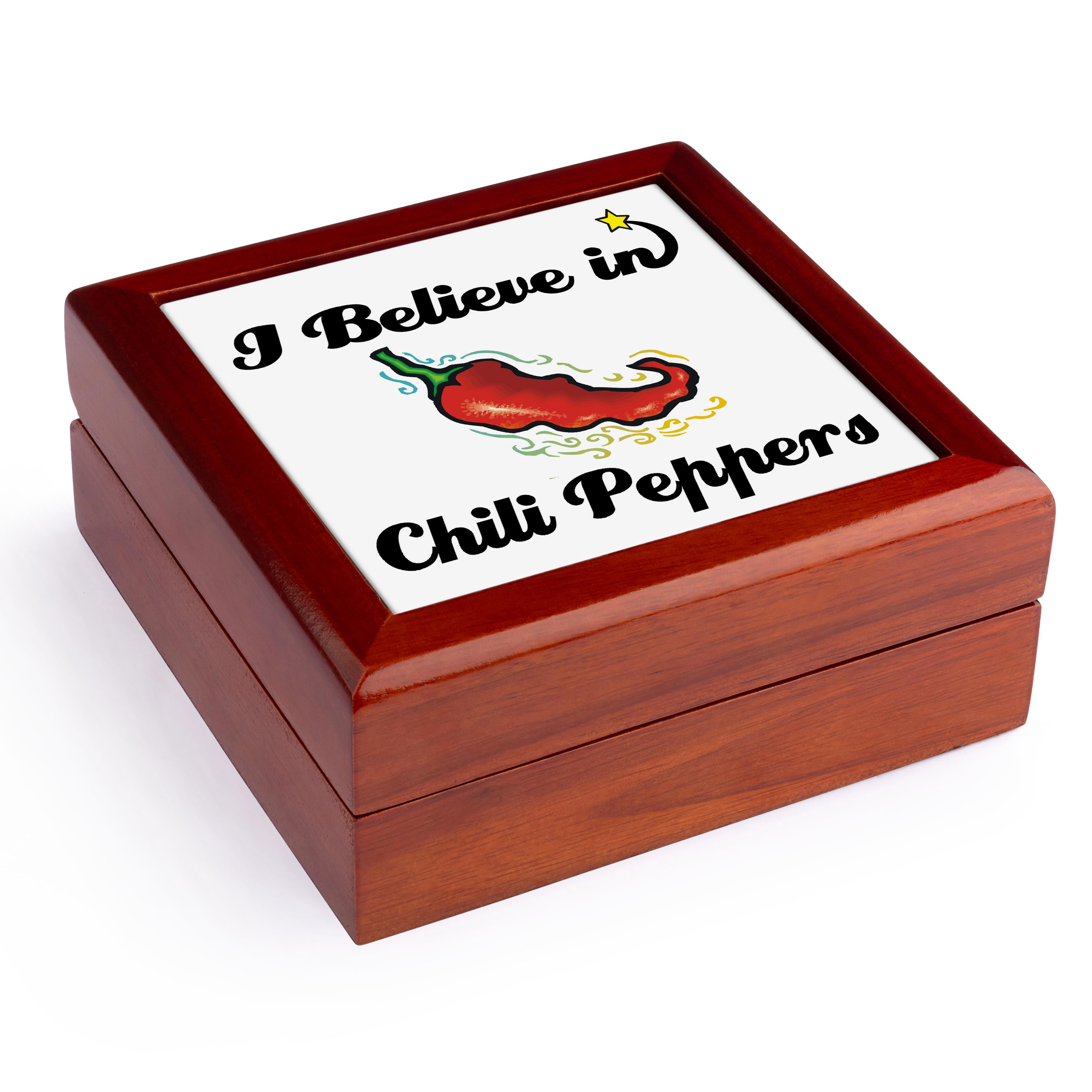 3dRose, I Believe In Chili Peppers, Jewelry Box 5.5x5.5 inch with 4 inch tile
