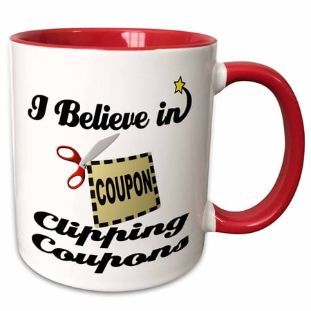 3drose, I Believe in Clipping Coupons, 11oz Two-tone Red Mug