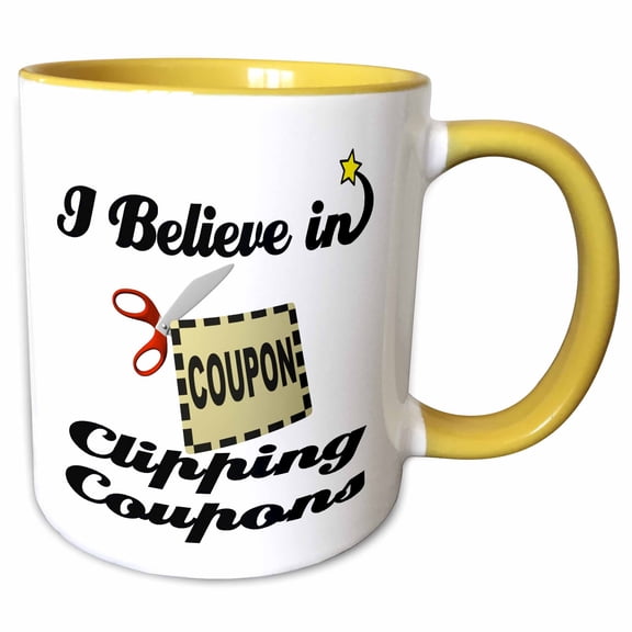 3drose, I Believe in Clipping Coupons, 11oz Two-tone Yellow Mug