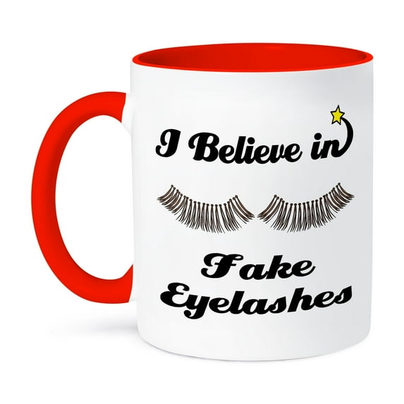 3dRose, I Believe In Fake Eyelashes, 11oz Two-Tone Red Mug