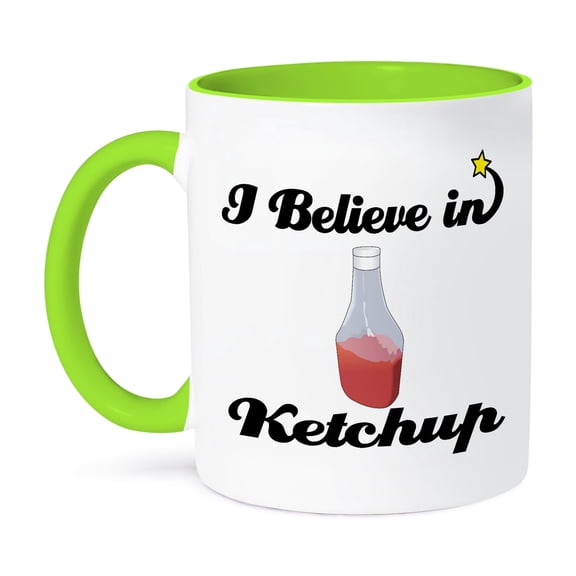 3dRose, I Believe In Ketchup, 15oz Two-Tone Green Mug