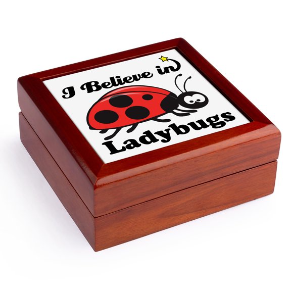 3dRose, I Believe In Ladybugs, Jewelry Box 5.5x5.5 inch with 4 inch tile