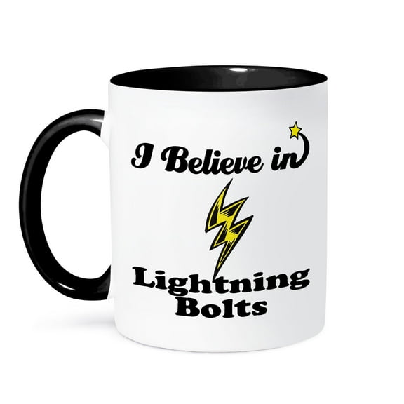 3dRose, I Believe In Lightning Bolts, 15oz Two-Tone Black Mug