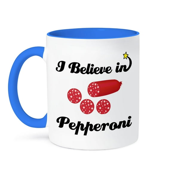 3dRose, I Believe In Pepperoni, 15oz Two-Tone Blue Mug