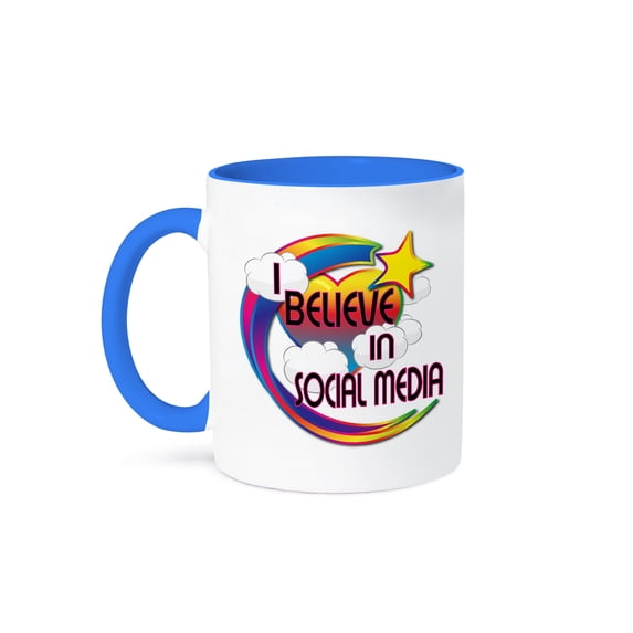 3dRose, I Believe In Social Media Cute Believer Design, 15oz Two-Tone Blue Mug